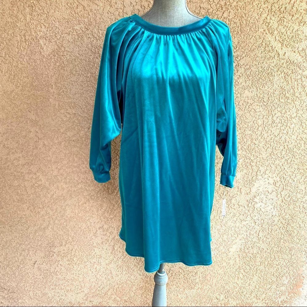 Vintage velveteen tiffany blue tunic mini dress full long sleeve size large